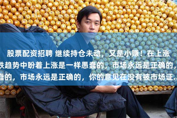 股票配资招聘 继续持仓未动，又是小赚！在上涨趋势中盼着下跌和在下跌趋势中盼着上涨是一样愚蠢的，市场永远是正确的，你的意见在没有被市场证...