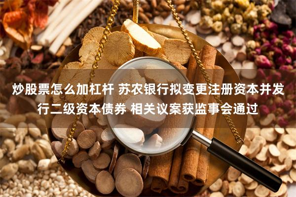 炒股票怎么加杠杆 苏农银行拟变更注册资本并发行二级资本债券 相关议案获监事会通过
